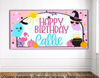 Summerween Birthday Banner, Halloween Summer Party Banner, Spooky Cute Halloween Decor, Summer Halloween Decor