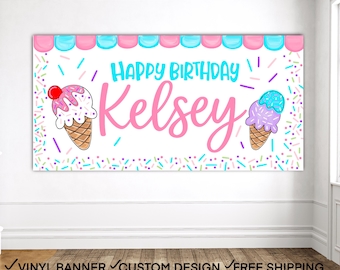 Ice Cream Birthday Banner, Ice Cream Party Banner, Sweet One Birthday Banner, Girl First Birthday Banner, Ice Cream Party Decor