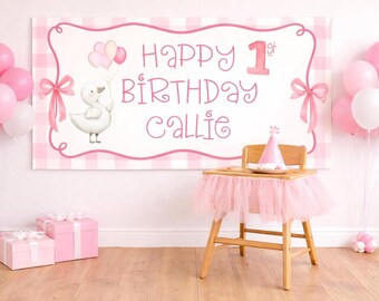 One Silly Goose Birthday Banner Girl | Goose First Birthday Decor | Pink Goose Party Backdrop | Pink Goose 1st birthday decorations