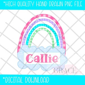 Rainbow Name Plate PNG for T-Shirts | Spring Sublimation Design | Faux Appliqué Rainbow PNG | Girl Pastel Name Tag Clipart
