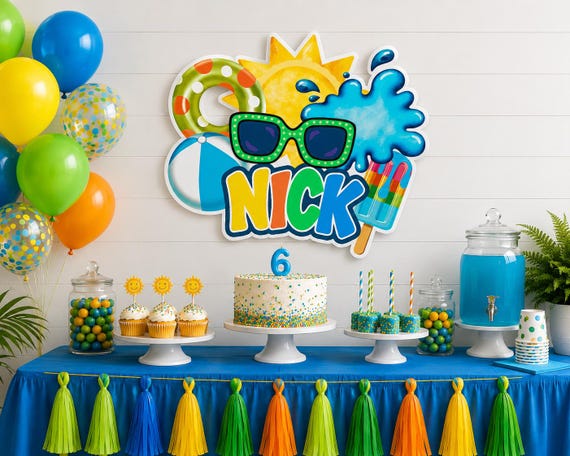 Personalized Pool Party Cutout | Summer Birthday Party Sign | Pool Birthday Decorations | Custom Pool Party Backdrop | Splash Birthday Decor