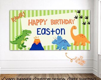 Dinosaur Birthday Banner Boy | T Rex Party Banner Personalized | Dino Birthday Theme Decor | Custom Name Banner | Jurassic Party Backdrop