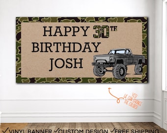 Truck Birthday Banner, Hunting Birthday Banner, Personalized Birthday Banner for Men, Custom Birthday Backdrop, Men’s  Birthday Party Decor