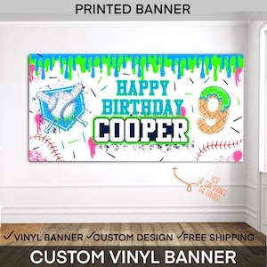Drippy Baseball Birthday Banner • Ice Cream Baseball Party Backdrop • Custom Name Sign • Vinyl or Digital File • Boys Party Decor