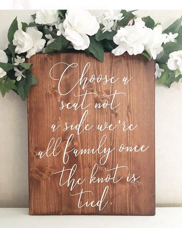 Rustic Wood Wedding Sign / Pick A Seat Not A Side Sign / Rustic Weddi…