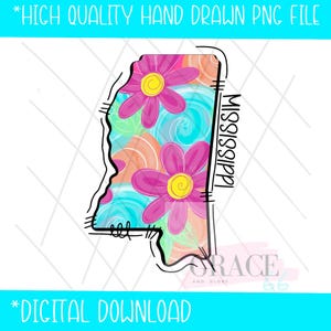 Mississippi State PNG | Floral Sublimation Design | Doodle State Outline for T-Shirts & Crafts