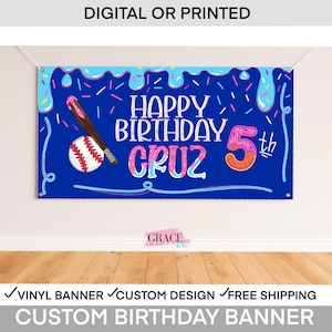 Drippy Baseball Birthday Banner • Ice Cream Baseball Party Backdrop • Custom Name Sign • Vinyl or Digital File • Boys Party Decor