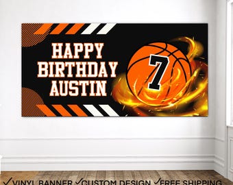 Basketball Birthday Banner Personalized | Custom Sports Birthday Vinyl Banner | Basketball Party Backdrop | Boys Basketball Birthday Decor