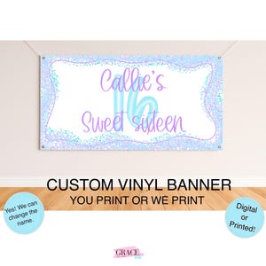 16th Birthday Banner Girls-Sweet 16 Birthday Banner – Personalized 16th Birthday Party Decoration – Custom Photo Backdrop