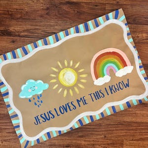 Striscione dipinto a mano con la scritta "Gesù mi ama" / Decorazione murale per asilo nido cristiano / Arte originale in carta kraft / Decorazione per la scuola domenicale o VBS
