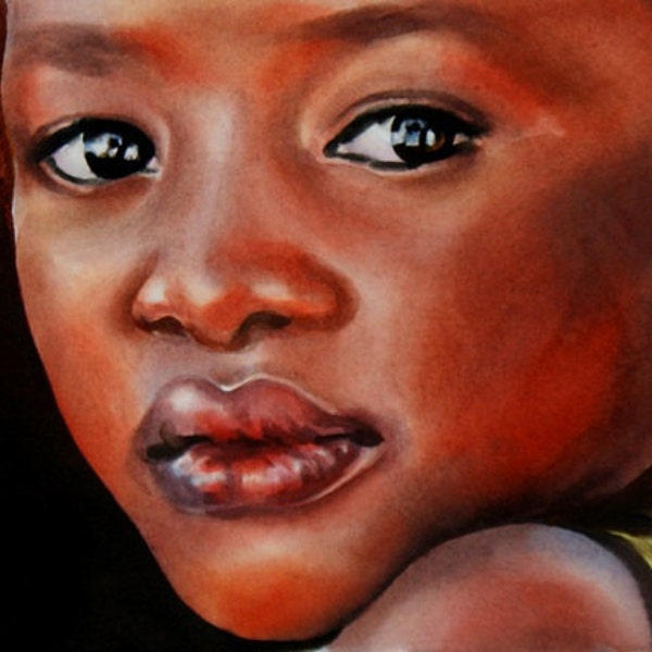 African Child Watercolor Portrait Original Fine Art Painting Black History