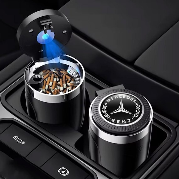 Car Ashtray Mercedes for Cup Holder – Custom Benz Logo Ash Tray with LED Light – Universal Fit for Mercedes-Benz Models