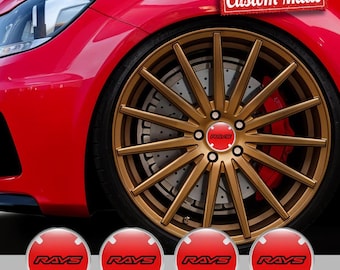 RAYS シリコンバッジ | カスタムカーホイールキャップステッカー 4枚 | UVカットドーム型リムカバー | スタイリッシュで取り付け簡単チューニングデカール | 送料無料