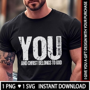 1 Corinthians 3:23 You Belong To Christ Png, Christian Sublimation, Distressed Streetwear Typography Negative Space Knockout Retro Christian