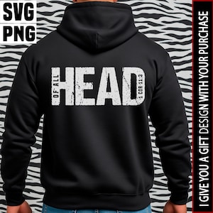 Puede incluir: Una sudadera negra con capucha que presenta un texto blanco desgastado en la parte posterior que dice OF ALL HEAD y 1 COR 11:3. La sudadera tiene mangas largas, capucha y un acabado de tela negra lisa. El diseño está centrado en la espalda.