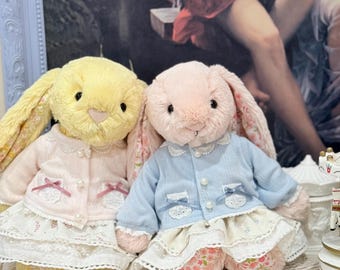 Handmade Cardigan Skirt Set for Jellycat Bunny | Cottagecore Floral Outfit (Medium)