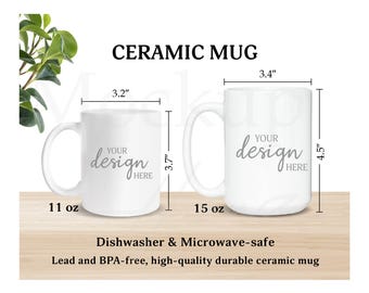 Ceramic Mug Size Chart: 11oz & 15oz Comparison (Digital Download)
