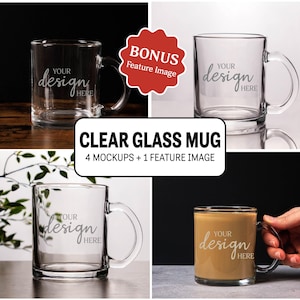 10oz Clear Glass Mug Mockup Cozy Glass Mug Mockup Coffee Cup Mockup Aesthetic Boho Mug Mockup Bundle Clear Latte Cup NO AI, Real Photos