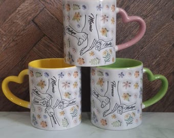 Cadeau Maman-idée cadeau femme - tasse personnalisable - Mug Fête des Mères Personnalisé avec Prénoms Fleurs en effet 3D Cadeau Maman Mamie