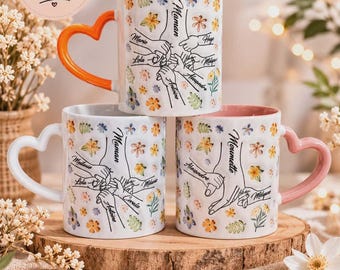 Cadeau Maman-idée cadeau femme - tasse personnalisable - Mug Fête des Mères Personnalisé avec Prénoms Fleurs en effet 3D Cadeau Maman Mamie