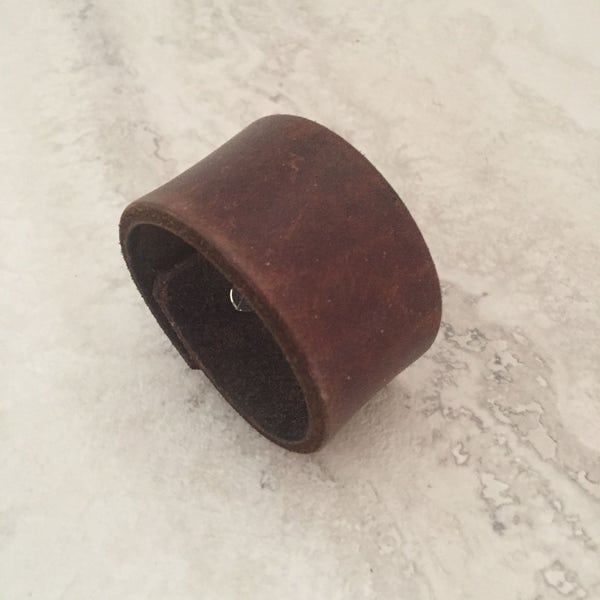 Handmade Small Brown Leather Bracelet, Women's Small Leather Cuff (size 5.75 inches)
