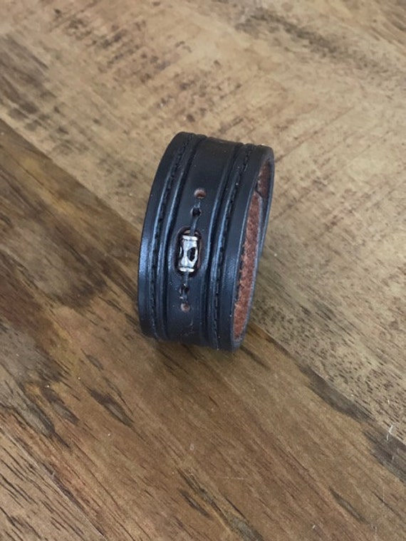 Black Leather Bracelet, Handmade Leather Bracelet, Leather Bracelets for Women, Leather Cuff, Leather Cuff Bracelet with inset bead