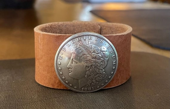 Brown Leather Bracelet with Morgan Dollar, Handmade Leather Bracelet, Leather Bracelets for Women, Leather Cuff, Leather Cuff Bracelet