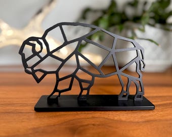 Steel Bison Sculpture | Metal Décor | Rustic Wildlife Statue | Buffalo Art | Prairie Home Accent