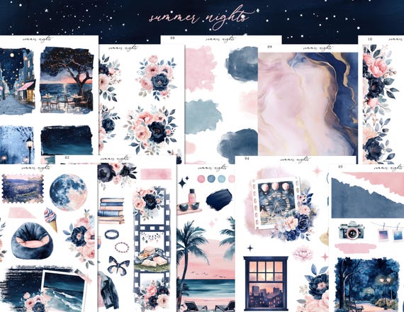 Summer Nights Mini Planner Decorative Sticker Kit | Journaling | Bullet Journal | Journal Stickers | Planner Stickers | Summer Stickers