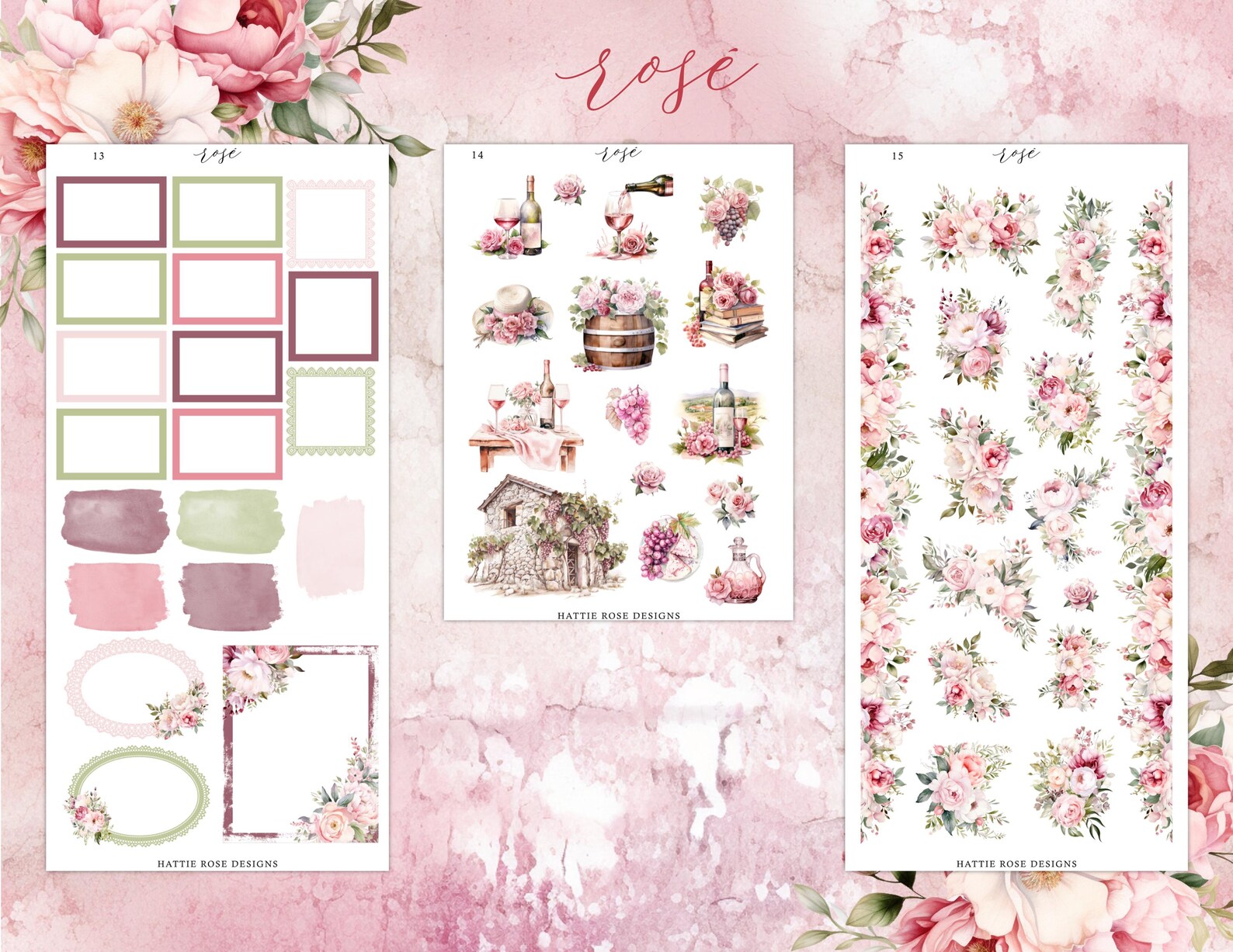 Rosé Wine Planner Sticker Kit | Freestyle Sticker Kit | Journaling ...