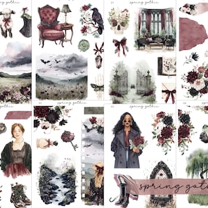 Frühling Gothic Mini Planner Dekorative Sticker Kit | Journaling | Bullet Journal | Journal Aufkleber | Planer Aufkleber | Frühlings-Aufkleber |