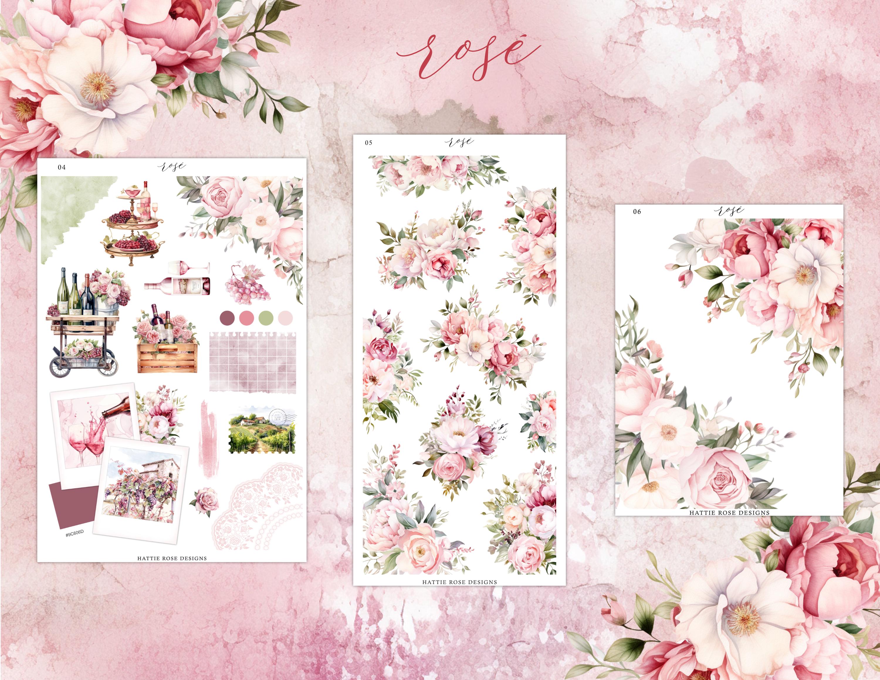 Rosé Wine Planner Sticker Kit | Floral Journal Stickers | Freestyle - Etsy