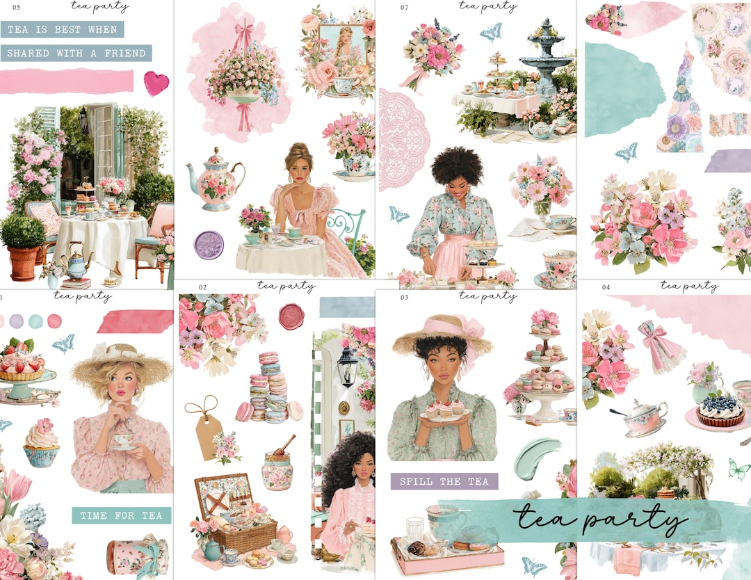 Tea Party Mini Planner Sticker Kit | Spring Journaling Stickers (8 ...