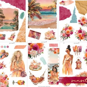 Sunset Mini Planner Sticker Kit | Summer Journaling Stickers