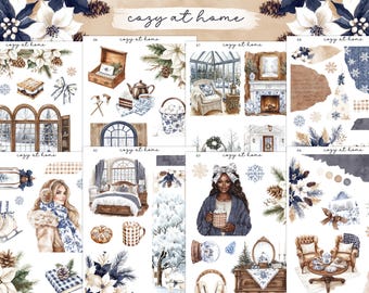 Cosy At Home decoratieve miniplanner-stickerset | Journalen | Bulletjournaal | Dagboekstickers | Plannerstickers | Winterstickers |