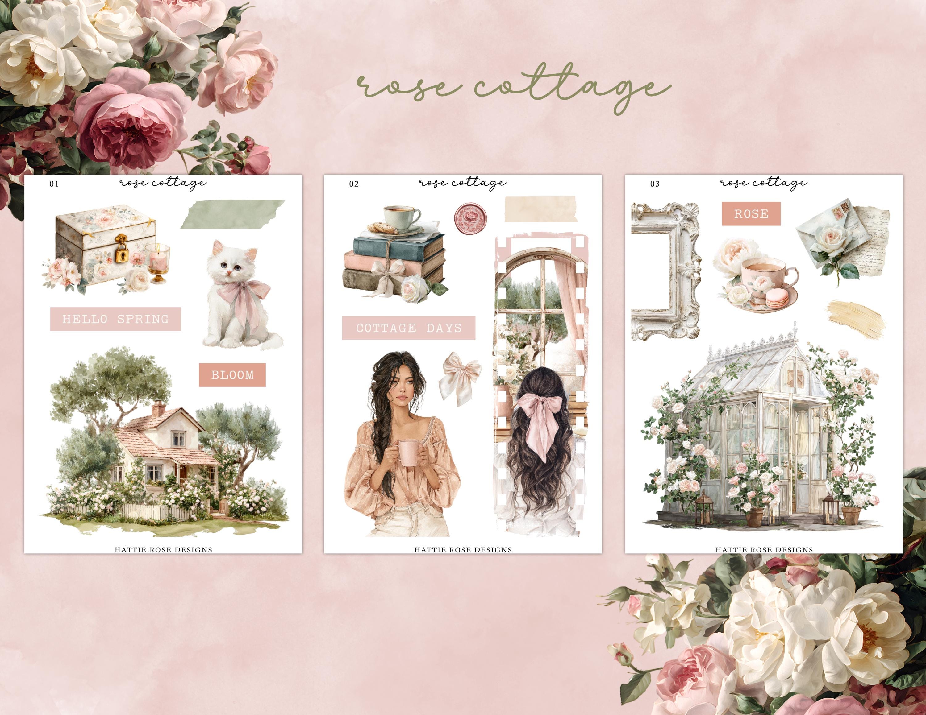 Rose Cottage Planner Stickers | Mini Journaling Kit - Etsy