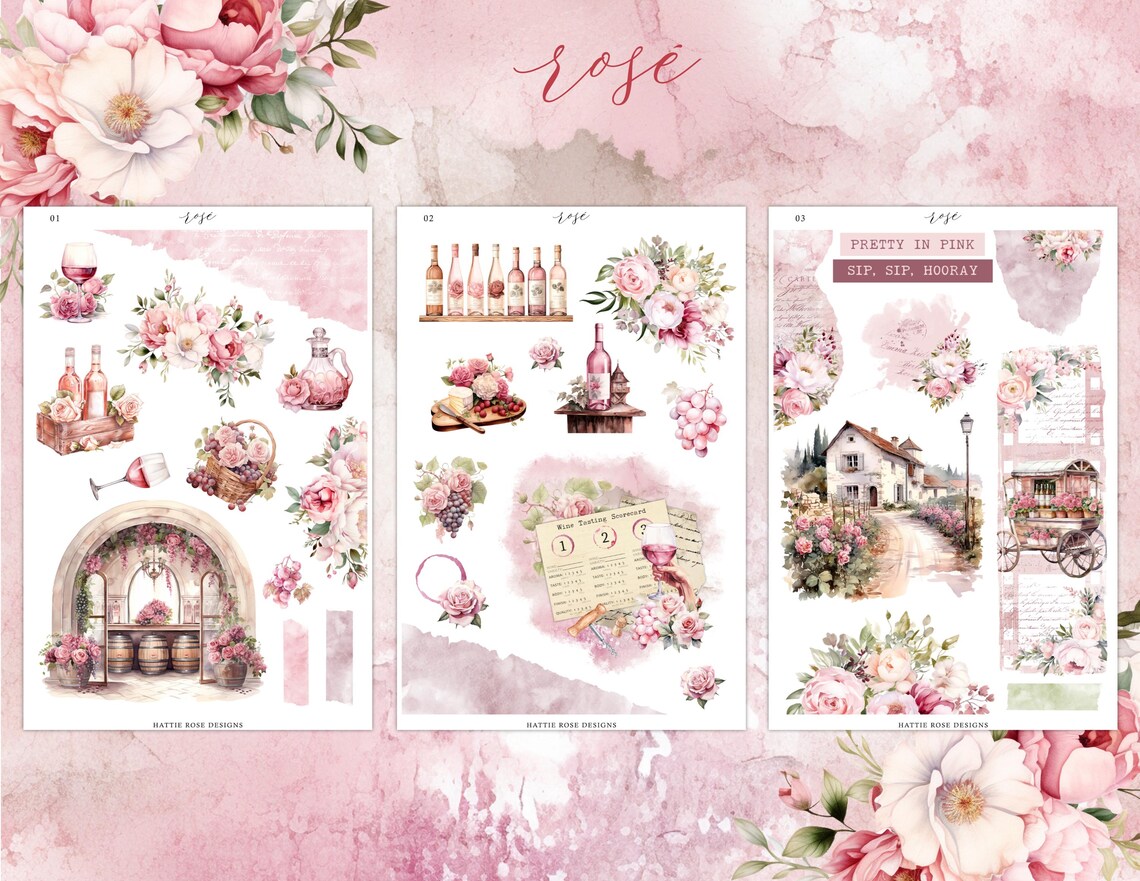Rosé Wine Planner Sticker Kit | Floral Journal Stickers | Freestyle - Etsy