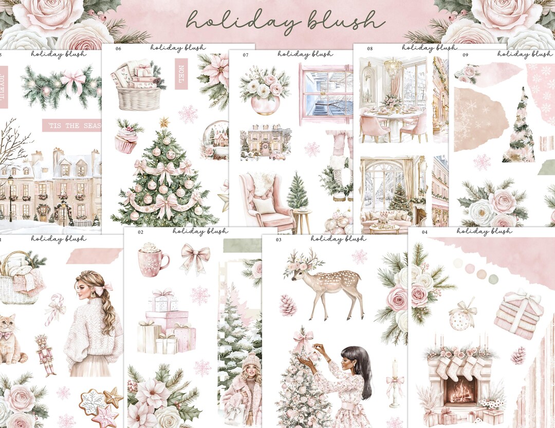 Holiday Blush Mini Planner Decorative Sticker Kit | Journaling | Bullet ...