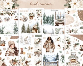 Kit met decoratieve mini-stickers hete cacao | Journalen | Bulletjournaal | Dagboekstickers | Plannerstickers | Winterstickers |