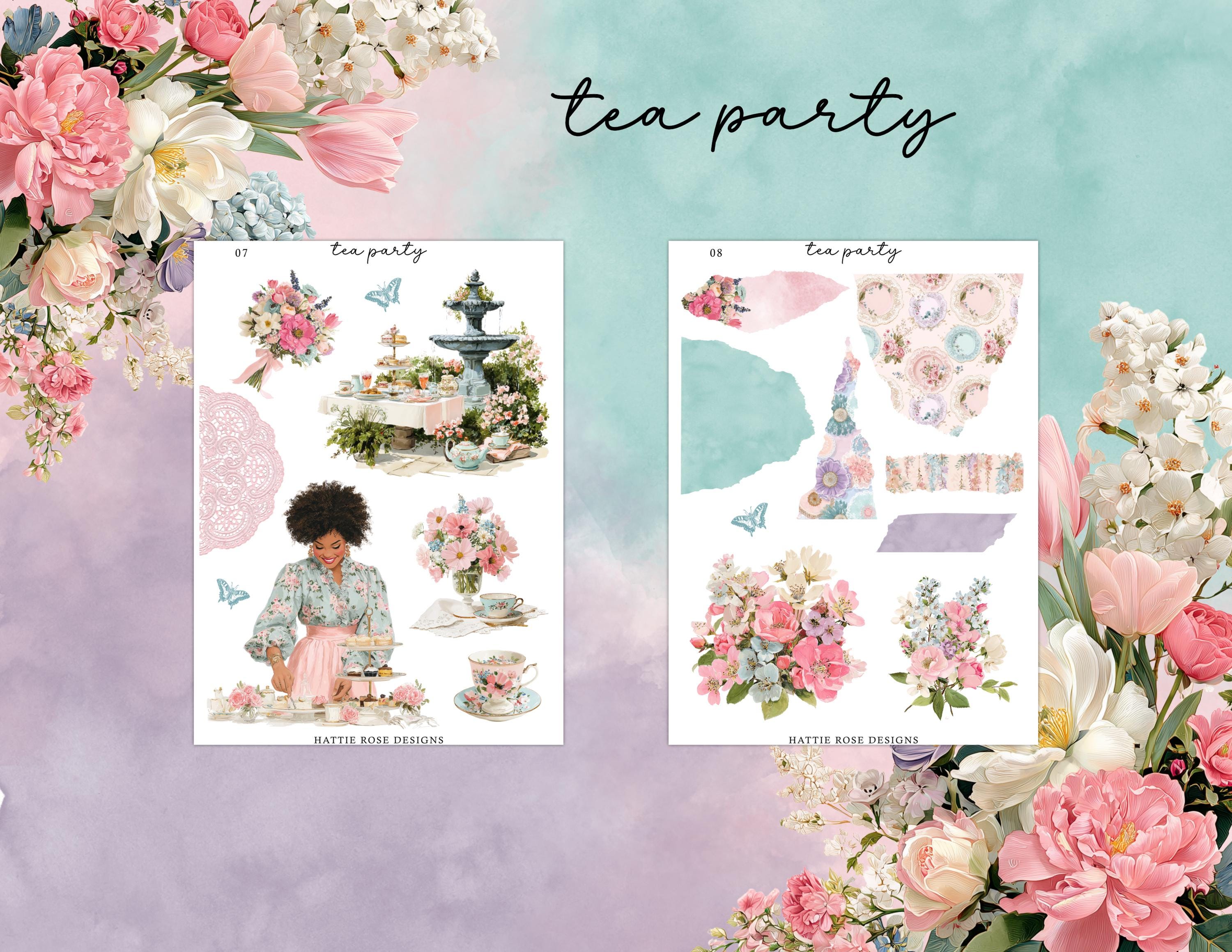 Tea Party Mini Planner Sticker Kit | Spring Journaling Stickers (8 ...