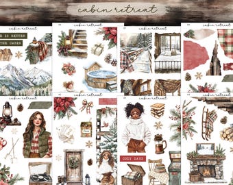 Kit met decoratieve mini-stickers Cabin Retreat | Bulletjournaal | Dagboekstickers | Plannerstickers | Winterstickers |