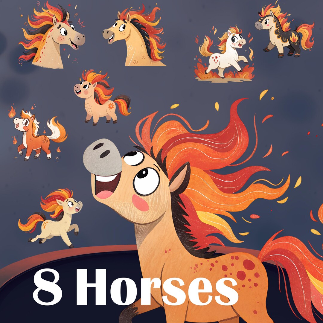 Cute Fire Horse Clipart Set | Zodiac 2026 Year of the Fire Horse Symbol ...