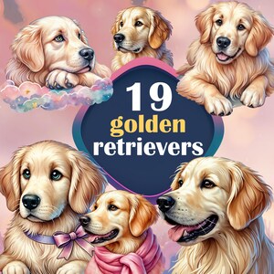 Golden Retriever Clipart Set – 19 Watercolor Dog PNGs for Pet Lovers & Craft Projects