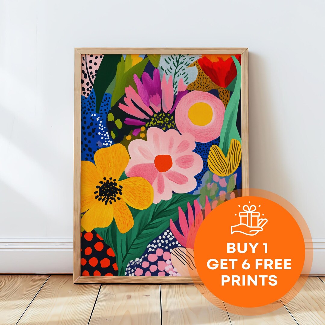 Colorful Abstract Floral Art Print – Bold Botanical Wall Poster ...