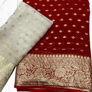 Exclusive Viscose Georgette Saree,Jacquard Border Jari Weaving & Fancy Viscose Jecquard Blouse,New Collection With Premium Zari,Women Saree.