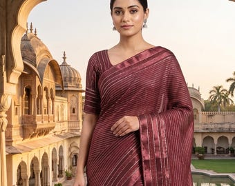 Viscose Georgette Saree, satijnen rand, Indiase damesjurk