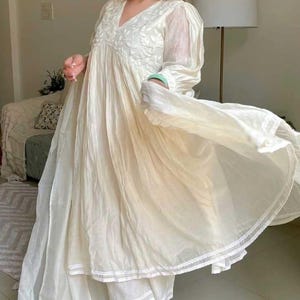 White Chanderi Silk Anarkali Gown Set: Embroidered Indian Dress