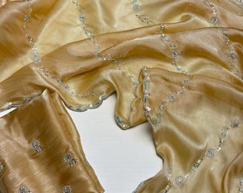 satin fabric wedding saree outfit beads in all over with cut work border