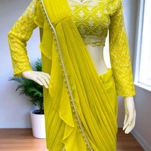 Indian Bollywood Designer Ruffles saree Parrot Embroidered Net Saree Bridal Partywear Saree Glam Reception Outfit instant ready to ware