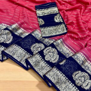 Viscose Georgette Saree Golden Jari Weaving Border With Georgette Weaving Blouse Women saree blouse sarees for women saree for her